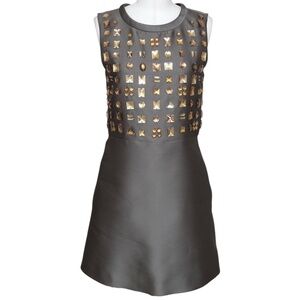 CHLOE Dress Grey A-Line Crew Neck Embellishments Sleeveless Cocktail Sz 38 2011